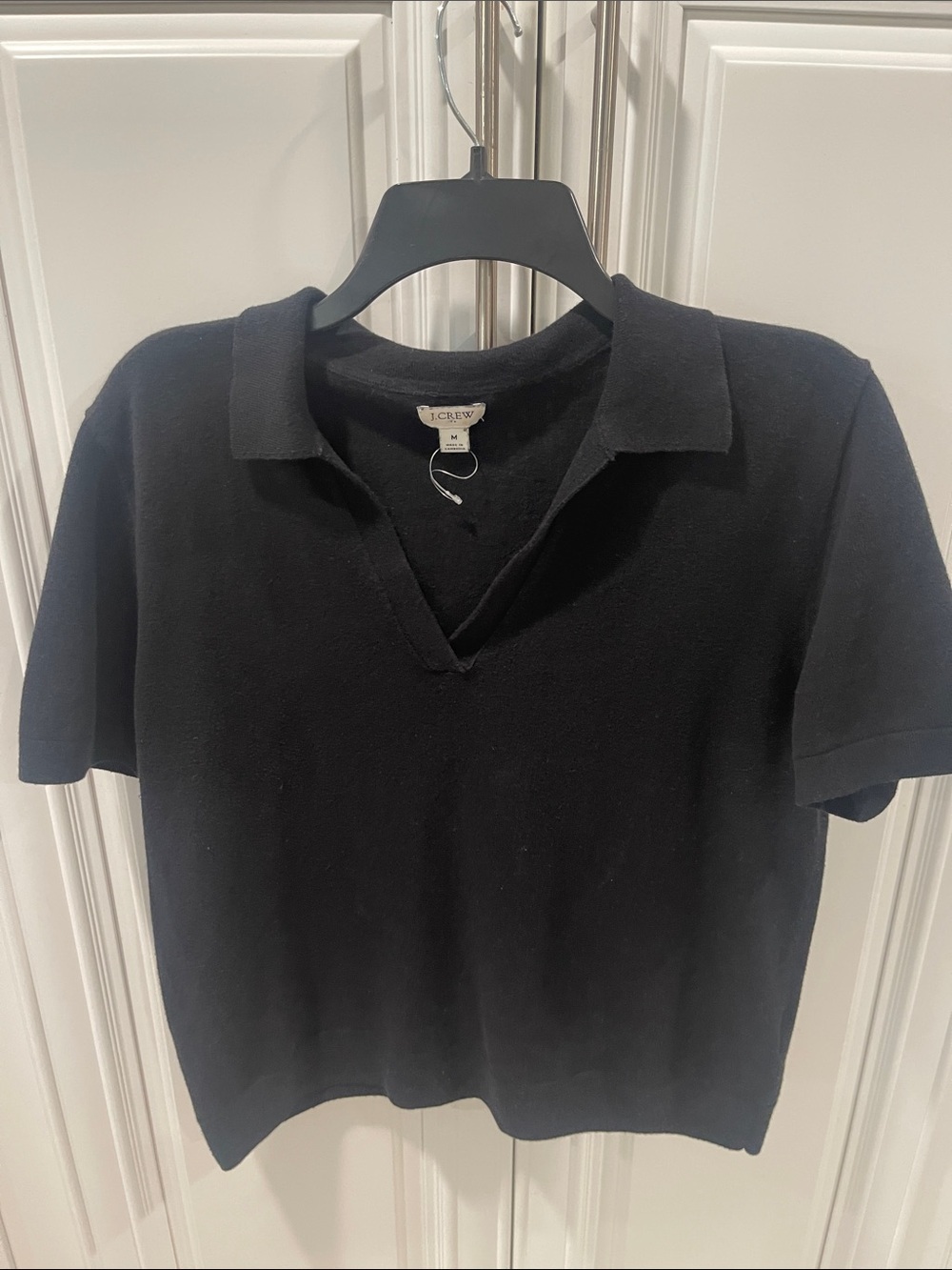 J. Crew Factory Women's  black polo sweater Top cotton cashmere blend sz M